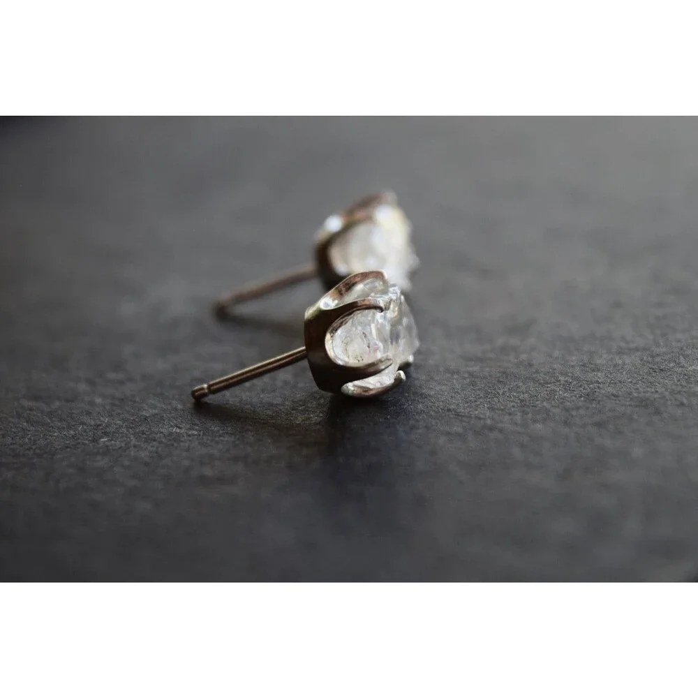 Lake County diamond earrings, 925 sterling silver, raw gemstones